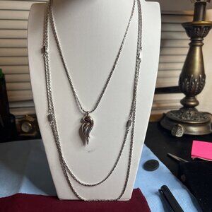 Vintage Signed Monet Multi strand Pendant Necklace Silver Tone